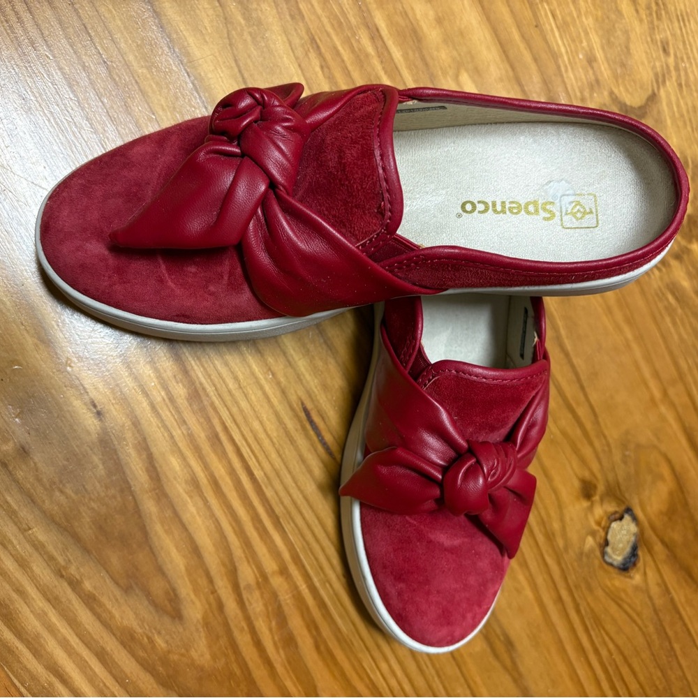 Red Mules with Bow Detail and Slip-On Design